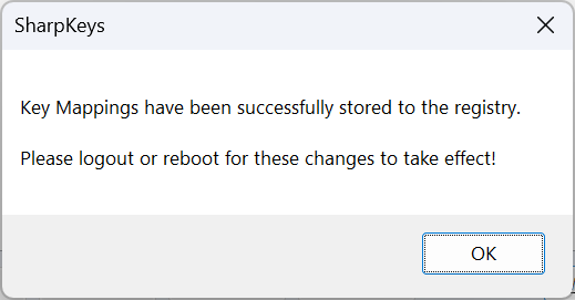 sharpkeys confirmation message