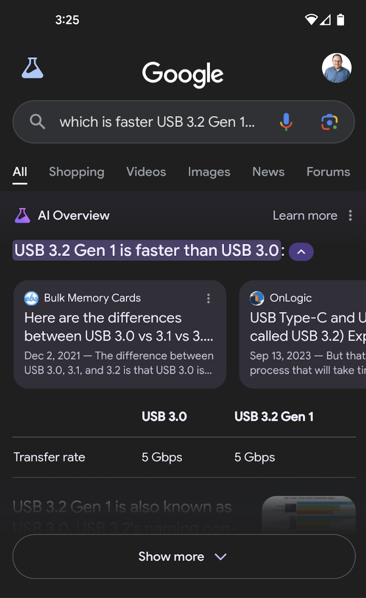 which USB is fastest - bad Google AI overview