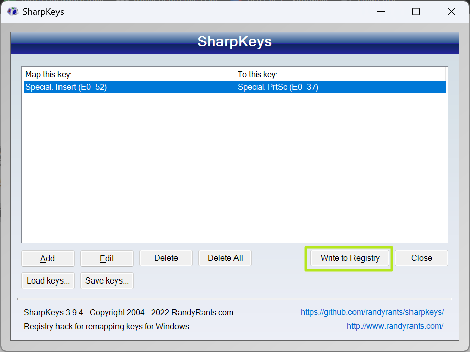 click Write to Registry