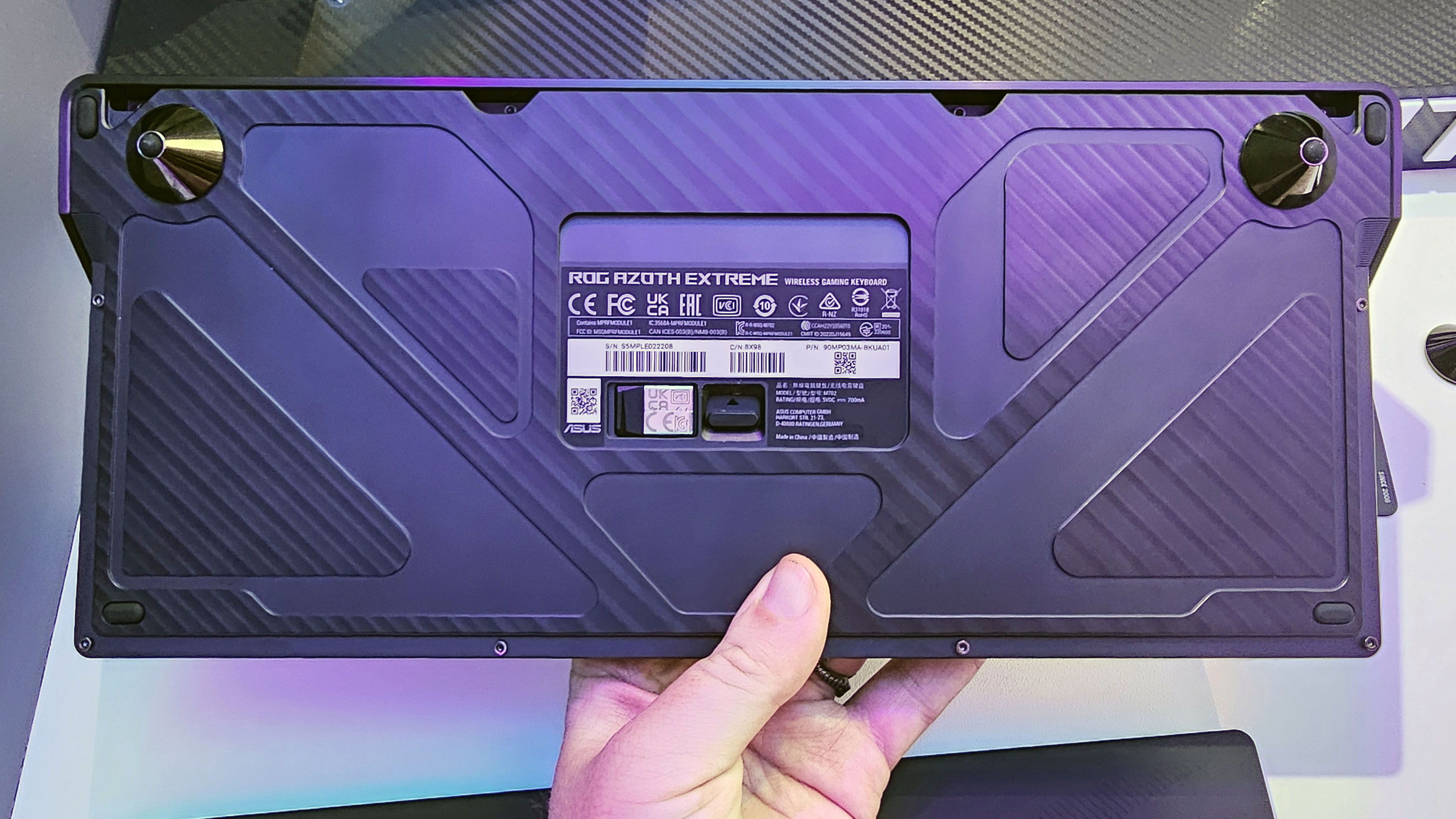 Asus ROG Azoth Extreme rear with switch and dongle