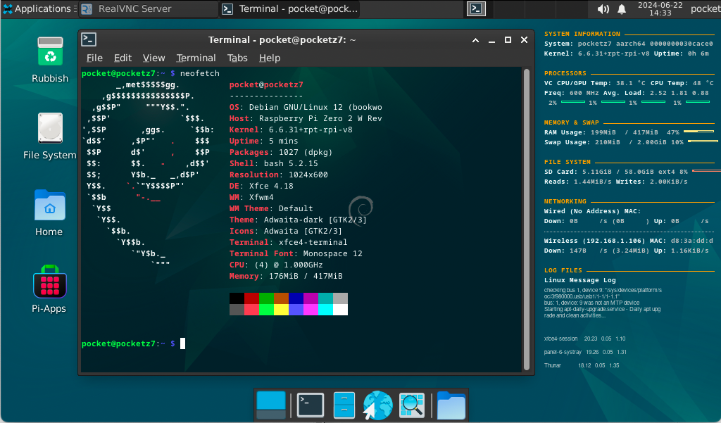 The XFCE desktop on the Pocket Z