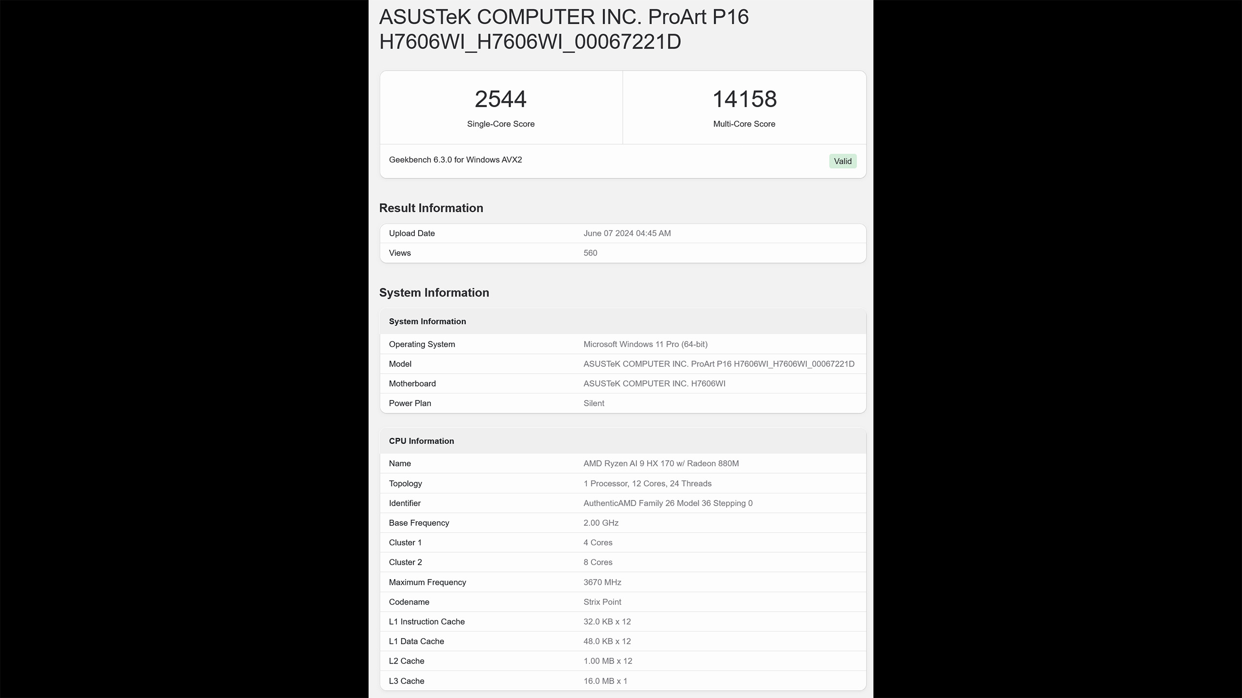 Ryzen AI 9 HX 370 Geekbench 6 Result