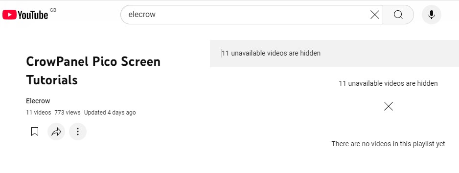 Capturas de tela da página do YouTube da Elecrow