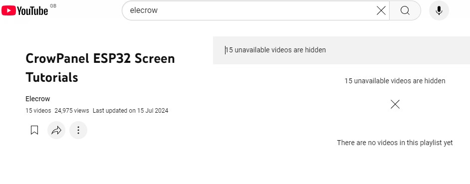 Capturas de tela da página do YouTube da Elecrow