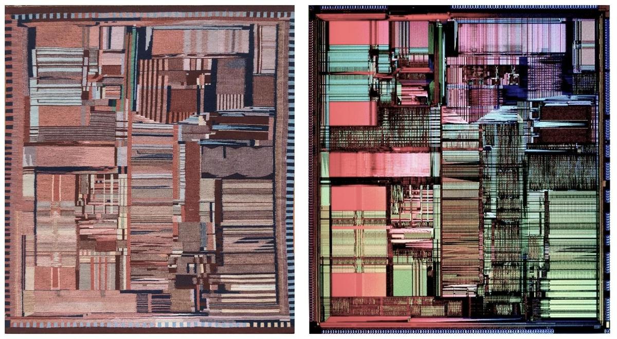 Tapete Pentium de Marilou Schultz ao lado da imagem do chip Pentium da Intel.