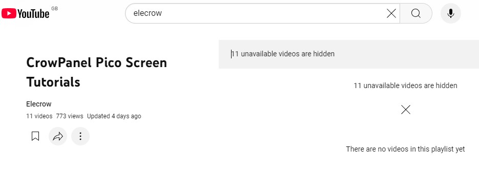 Capturas de tela da página do YouTube da Elecrow