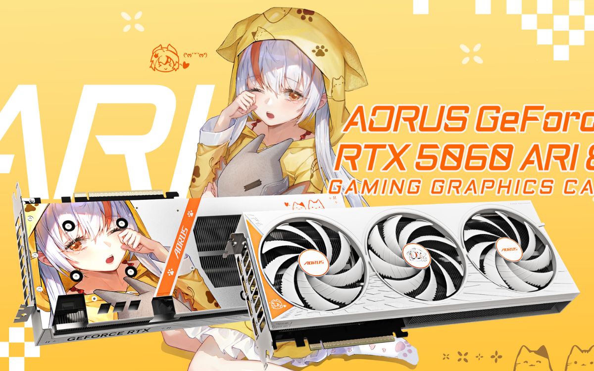 Placa de vídeo Gigabyte AORUS GeForce RTX 5060 ARI com backplate de anime