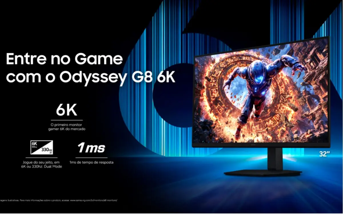 Samsung Odyssey G8 6K e Odyssey OLED G8, monitores de 32 polegadas lançados no Brasil