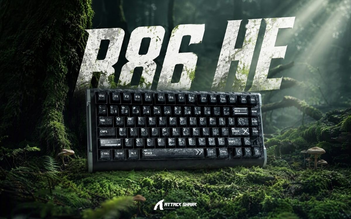 Teclado Attack Shark R86 HE com estrutura em fibra de carbono e switches magnéticos